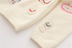 High Quality Autumn Winter Sweater Women Diamonds Pearls Beading Elegant Cardigan