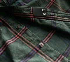 Workwear Plaid Washed Distressed Lapel Versatile Long Sleeve Shirt