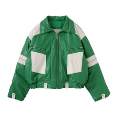 Patchwork Pu Leather Jacket Men with Many Zippers