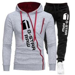 Tracksuit Clothing Casual Zipper Hooded Sweatshirt+Black Jogging Pants 2 Piece Set