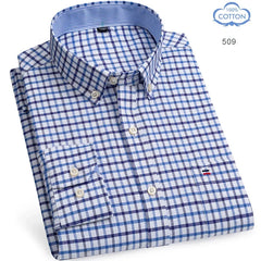 100% Pure Cotton Oxford Long Sleeve  Plaid Shirt
