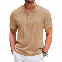 High-end Embroidered Cotton and Linen Striped Breathable T-shirt