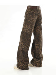 Baggy Leopard Print k Jeans Women High Waisted  Wide Leg Denim Pants
