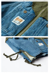 Denim Patchwork Sweatshirts Zipper Sleeve Pullover Hoodies