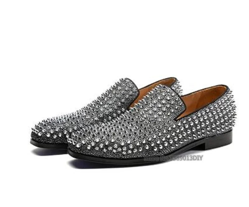 High Quality Blue Black Spike Shoes For Men Slip-on Sapatilhas Low Heeled Men Loafers
