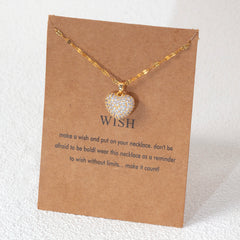 Cubic heart stainless steel gold-plated necklace