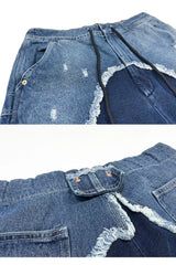 Patchwork Denim Shorts Multi Pockets Cargo