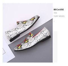 Classic Snake Pattern Loafers Breathable Leather Men's Footwear