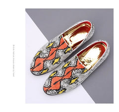 Classic Snake Pattern Loafers Breathable Leather Men's Footwear