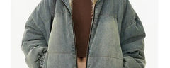 Retro American Neutral Denim Blue down Cotton Jacket
