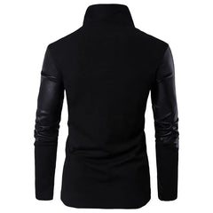 Cotton Neck Slim Fit Knitted Shirt with Leather Knitted Sweater