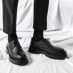 Thick Platform Black Leather Loafers Shoes