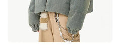 Retro American Neutral Denim Blue down Cotton Jacket
