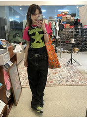 Vintage Embroidery Black Jeans Women