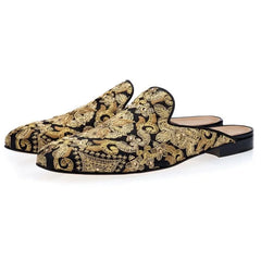 Half Loafers Luxury  Floral Embroidery Canvas Slippers