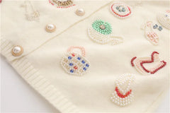 High Quality Autumn Winter Sweater Women Diamonds Pearls Beading Elegant Cardigan