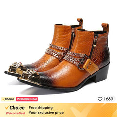 Ankle Boot Genuine Leather Mens Chelsea Crocodile Pattern