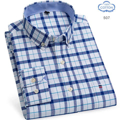 100% Pure Cotton Oxford Long Sleeve  Plaid Shirt