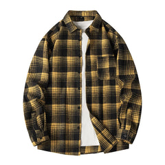 Plaid Flannel Sleeve Blue Loose Shirt