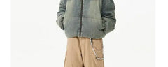 Retro American Neutral Denim Blue down Cotton Jacket