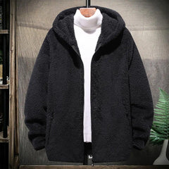 Furry Winter Coat Men Plush Hooded Jacket