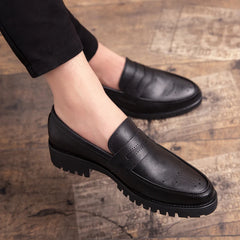 Brogue Carving Penny Loafers Slip on Leather shoes