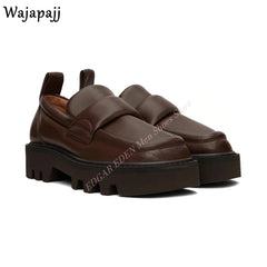 Soft Leather Shoes Thick Soled Round Toe Comfortable Men