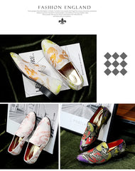 Embroidered Floral Loafers Men Smoking Slippers British Style