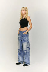 Retro Washed Worn Jeans  Straight Mopping Y2K Pants