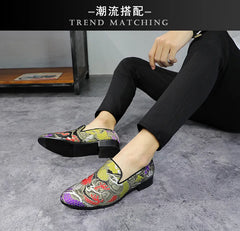 Embroidered Floral Loafers Men Smoking Slippers British Style