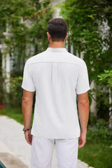 High-end Embroidered Cotton and Linen Striped Breathable T-shirt