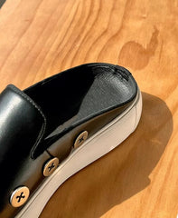Genuine Leather Thick Sole Street Trendy Button Mule Shoes Slip on Loafers