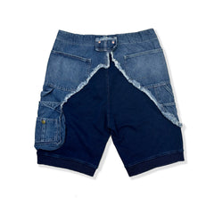 Patchwork Denim Shorts Multi Pockets Cargo