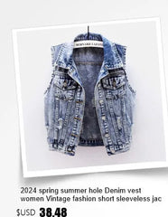 Lace Beaded Denim Vest Cardigan  Sleeveless Jacket
