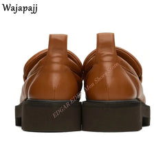Soft Leather Shoes Thick Soled Round Toe Comfortable Men