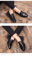 Brogue Carving Penny Loafers Slip on Leather shoes