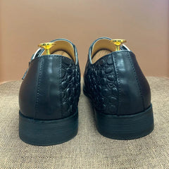 Luxury Alligator Print Handmade Genuine Calf Leather Monk Strap Shoes