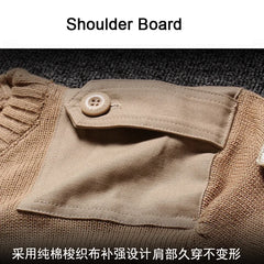 Military Sweater 100% Cotton Round Neck Tactical Knitted Pullover Vintage US Air Force Patch Casual Knitwear