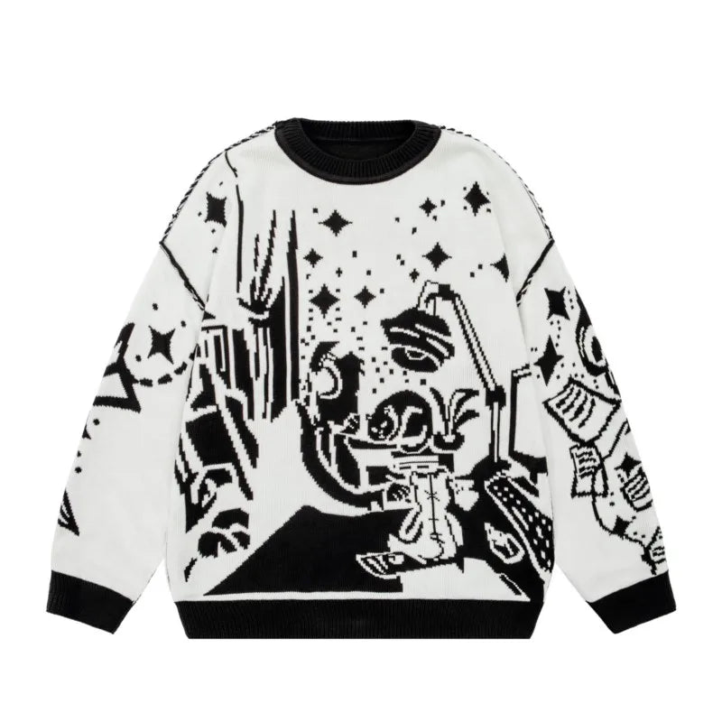 Vintage Knitted Sweater Jumper Winter Unisex Cotton Pullover Streetwear