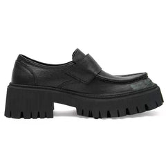 British Style Concise Thick High Heels Genuine Leather Shoes