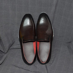 Italian Red Lining Loafers Genuine Leather Slip-on Shoes