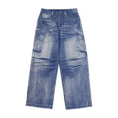 Retro Washed Worn Jeans  Straight Mopping Y2K Pants