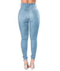 Designer Denim Waist Ripped Jeans