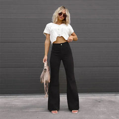 Slim Casual Female New Solid Mid-waist Street Long Flare Clothing
