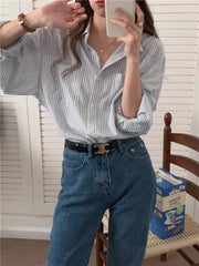 Polo Collar Striped Shirt