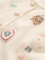 High Quality Autumn Winter Sweater Women Diamonds Pearls Beading Elegant Cardigan
