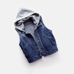 Hooded Vests Jean Short Waistcoat Large Size Cotton Zipper Denim Vest