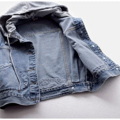 Hooded Vests Jean Short Waistcoat Large Size Cotton Zipper Denim Vest
