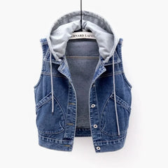 Hooded Vests Jean Short Waistcoat Large Size Cotton Zipper Denim Vest