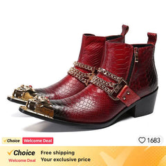 Ankle Boot Genuine Leather Mens Chelsea Crocodile Pattern